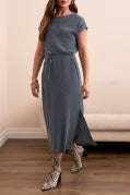 CAP SLV CREW NECK DRESS W/BELT-SlateBlue