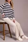 L/S CREW NECK TOP W/RIB DTL-Sapphire