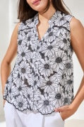 SLV/LESS BUTTON FRONT BLOUSE-WHITE/BLACK