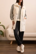 SLEEVELESS MIX MEDIA SHERPA VEST -Cream