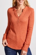 HENLEY TOP W/ BUTTONS-BURNT ORANGE