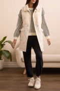 SLEEVELESS MIX MEDIA SHERPA VEST -Cream