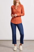 HENLEY TOP W/ BUTTONS-BURNT ORANGE