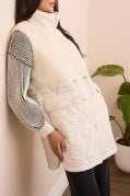 SLEEVELESS MIX MEDIA SHERPA VEST -Cream