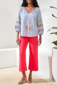 RAGLAN SLV BLOUSE W/ EMBROIDERY-BAJA BLUE