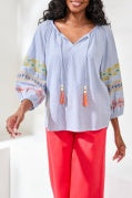 RAGLAN SLV BLOUSE W/ EMBROIDERY-BAJA BLUE