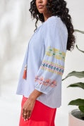 RAGLAN SLV BLOUSE W/ EMBROIDERY-BAJA BLUE