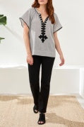 S/S BLOUSE W/ TAPE DTL-BLACK