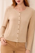 L/S CREW NECK CARDI-Oatmeal