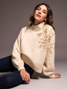 L/S MOCK NK SWEATER W/SEQUINS-H Latte