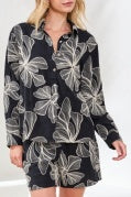 L/S BTN FRT BLOUSE-Black