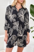 L/S BTN FRT BLOUSE-Black