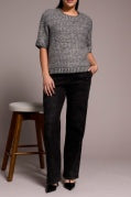 CREW NECK CAP SLEECE SWEATER-Charcoal