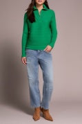 ZIP UP V-NECK SWEATER-FieldGreen