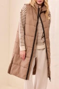 Long Zip-Front Quilted Vest-Fossil