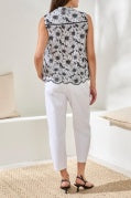 SLV/LESS BUTTON FRONT BLOUSE-WHITE/BLACK
