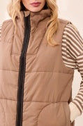 Long Zip-Front Quilted Vest-Fossil