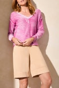 L/S V-Neck Sweater w/Wash Effect-Orchid