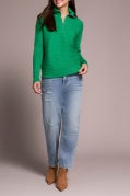 ZIP UP V-NECK SWEATER-FieldGreen