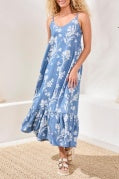 MAXI DRESS W/ BOTTOM FRILL-SeasideBlue
