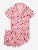 Women's Short Sleeve Top & Short Pajama Set-Blushing Big Cat