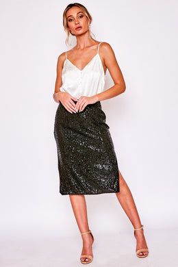 Sequin Midi Skirt w/Slit
