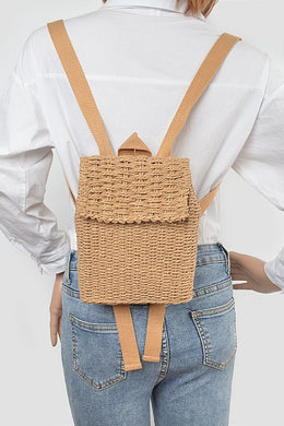 Khaki Straw Backpack
