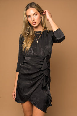 Black Satin Ruffle Dress