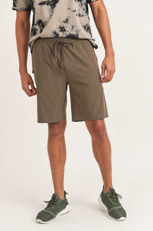 MEN-Active Drawstring Shorts w/Zippered Pouch-Olive