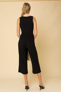 SLEEVELESS SURPLICE CROPPED JUMPSUIT-Black