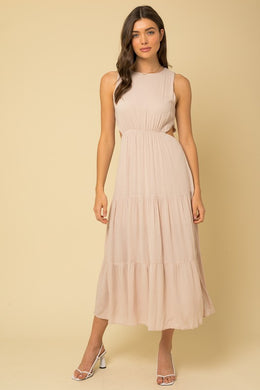 BLUSH SIDE CUT OUT TIERED MAXI DRESS