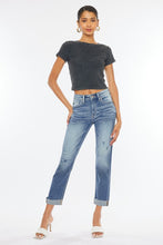 HIGH RISE CUFFED SLIM STRAIGHT JEANS-