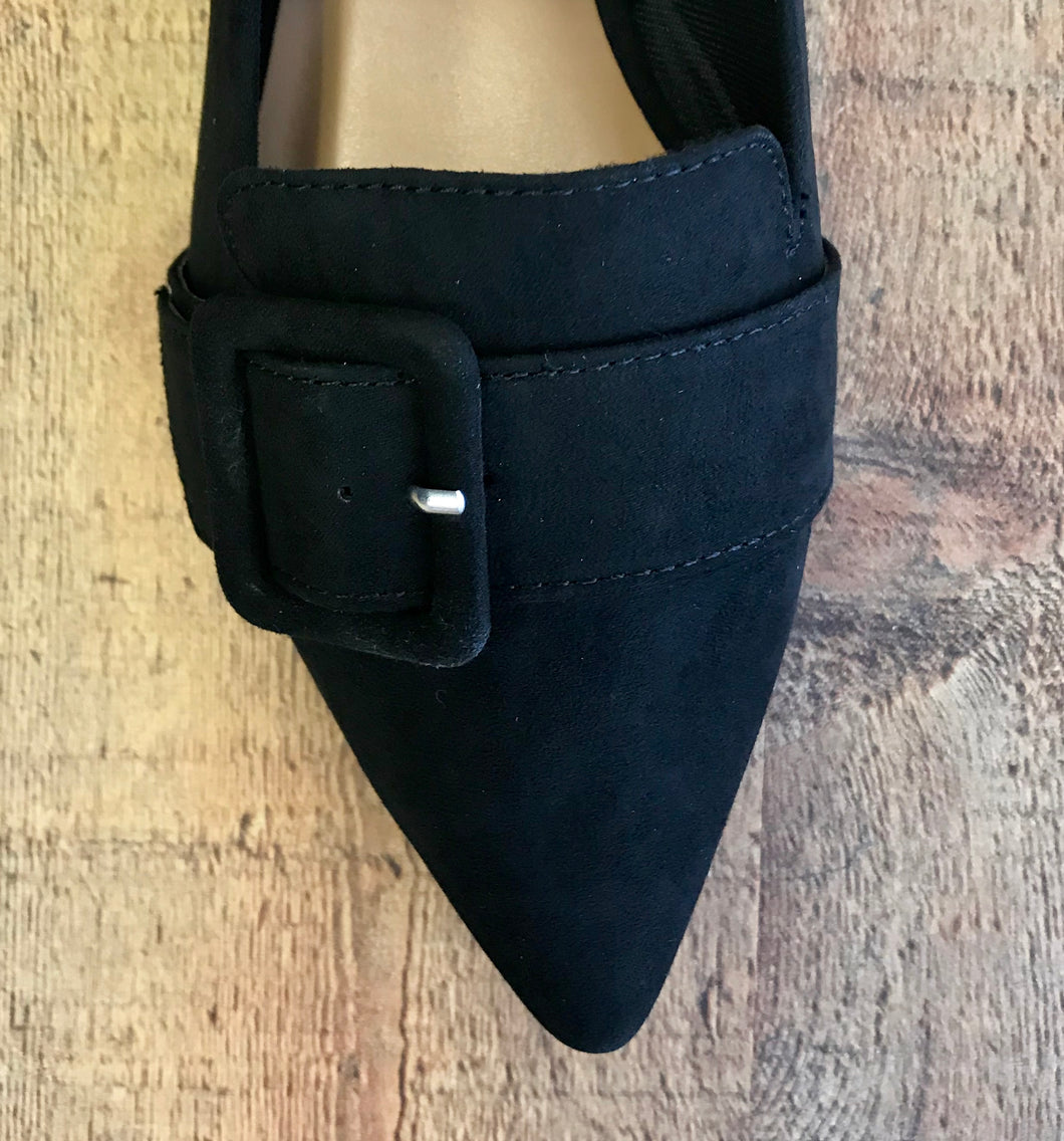 Black Buckle Flat Shoes