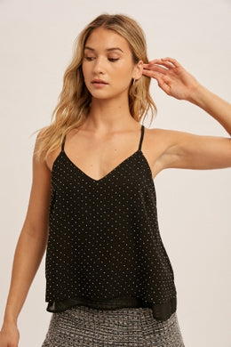 Chiffon Rhinestone Studded Cami-Black