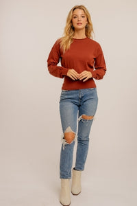 Mock Neck Back Tie Sweater-Rust