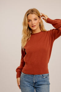 Mock Neck Back Tie Sweater-Rust