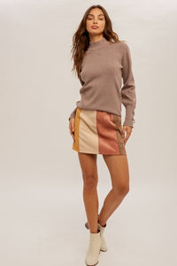 Color Block Corduroy Mini Skirt-Rose/Brown