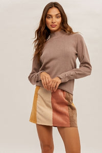 Color Block Corduroy Mini Skirt-Rose/Brown