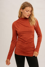 Mock Neck Ruched Top-Rust