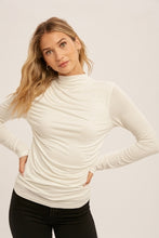 Mock Neck Ruched Top-Off White