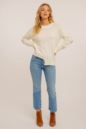 Cream Leather Elbow Patch Sweater