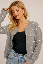 Polka Dot Pom Pom Sweater-Grey