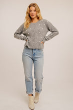 Polka Dot Pom Pom Sweater-Grey