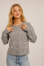Polka Dot Pom Pom Sweater-Grey