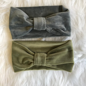 Velvet Headband (Olive & Grey)