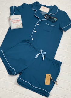 Short Sleeve Collared PJ Set-Peacock w/Pond