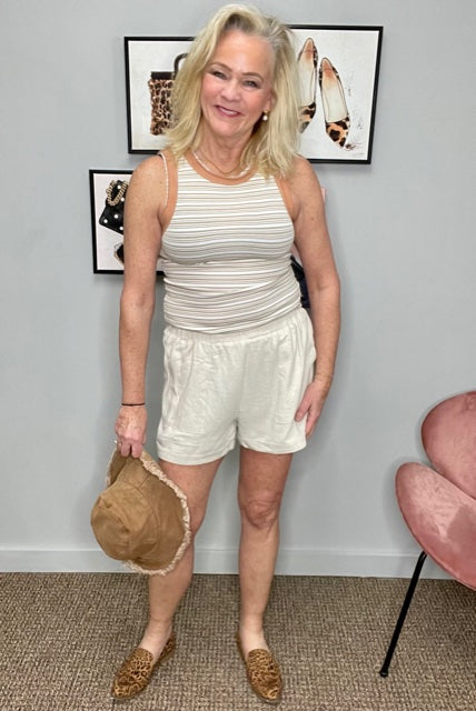 Taupe/Orange Stripe Tank