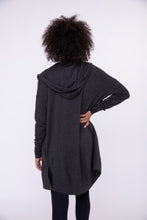 Longline Hooded Cardigan with Pockets-Black