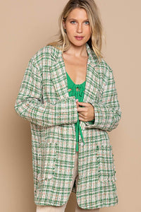 Oversized Tweed Woven Jacket-Green