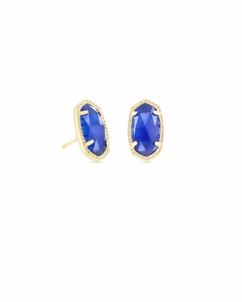 Ellie Gold Stud Earrings in Cobalt Cats Eye
